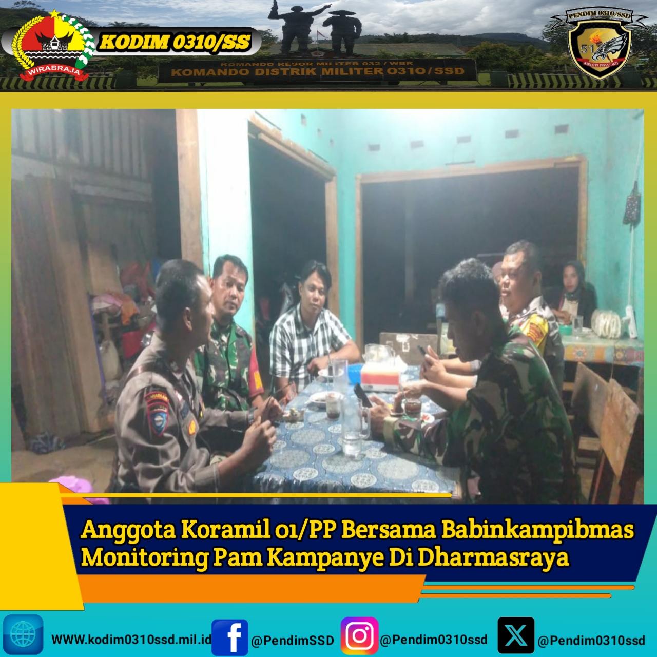 Anggota Koramil 01/PP Bersama Babinkampibmas Monitoring Pam Kampanye Di Dharmasraya